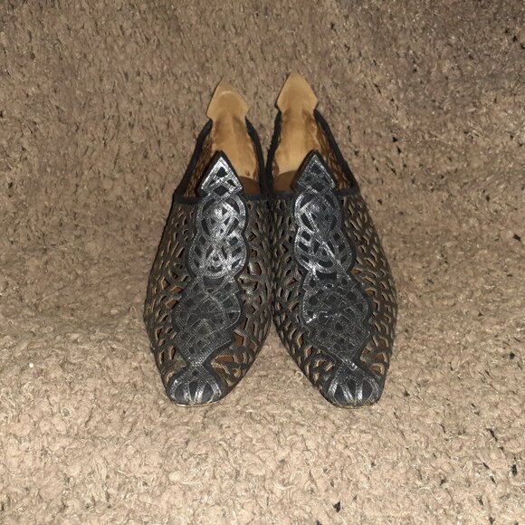 EL VAQUERO-Cowboy-Laser Cut-Out-Pewter Metallic Leather-VINTAGE-Sz 38-Excellent - Picture 3 of 8